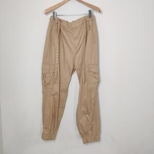 Zara Belted Cargo Jogger Pants Beige Tan Elastic Waist Cuffed Hem Size Large